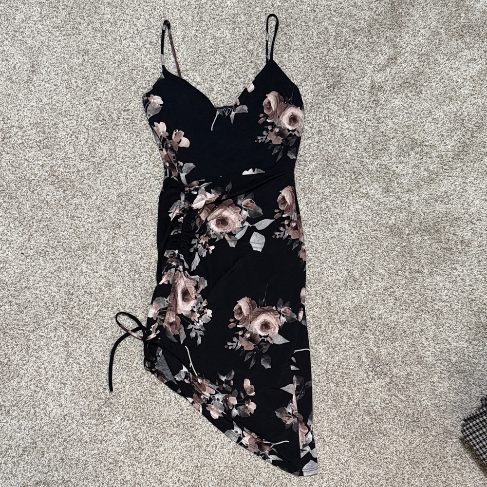 Windsor Black and Pink Floral Asymmetrical Dress